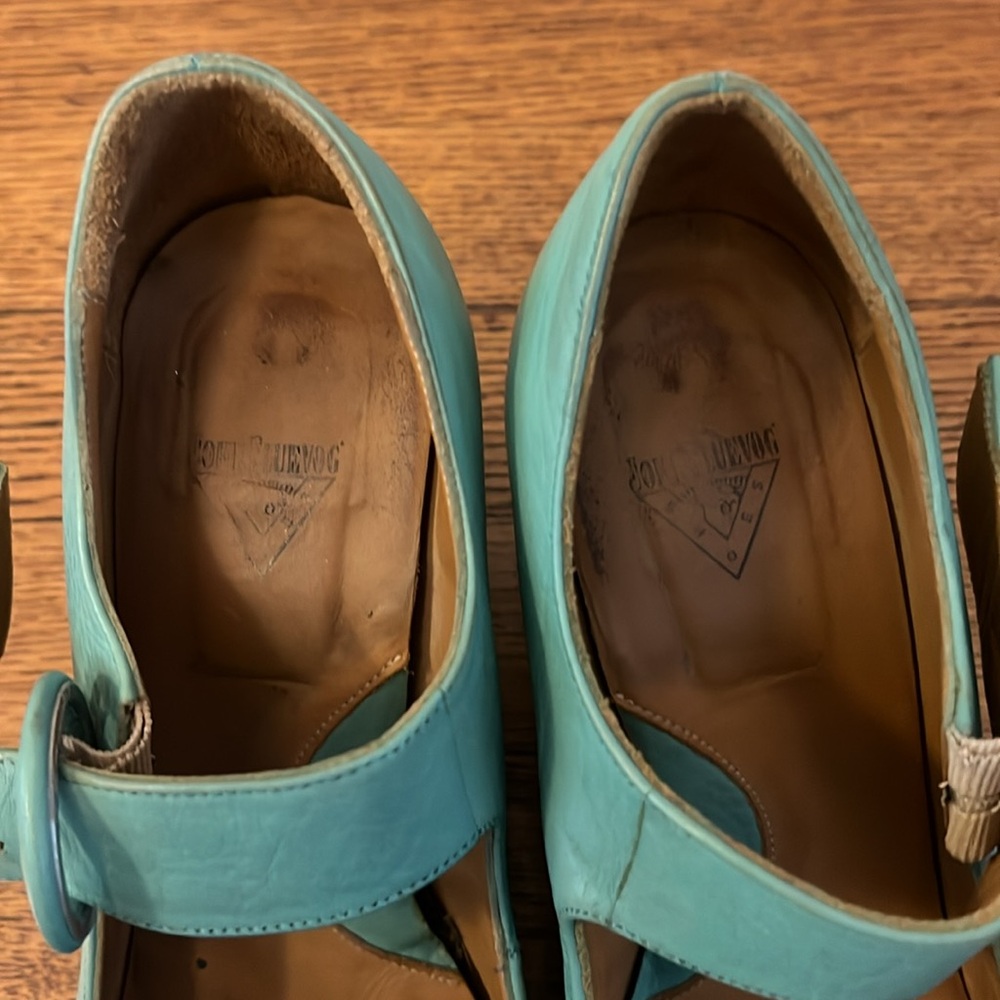 John Fluevog Turquoise Leather Heels - Picture 7 of 9